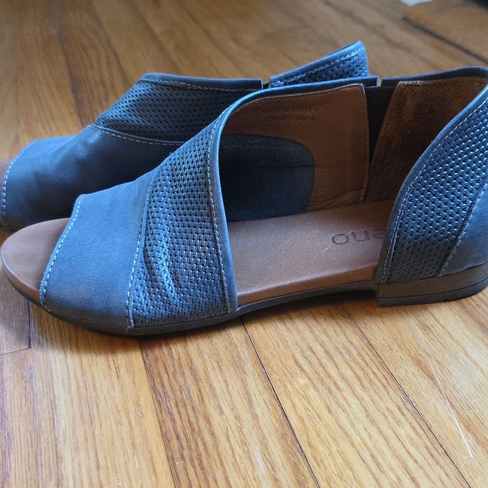 Bueno Blue Leather Sandals with Asymmetric, Open-Toe Design - Picture 3 of 8